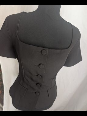 NWT Fashion Nova Black Fitted Structured Button Front Top Blouse XS